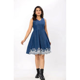 Women's Casual Denim Sleeveless Dress (Blue)